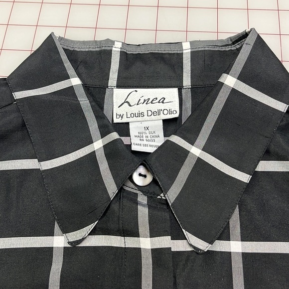 LINEA by LOUIS DELL'OLIO 100% Silk B/W Window Pane 3/4 SLV Career Top/Shacket 1X - Picture 7 of 14